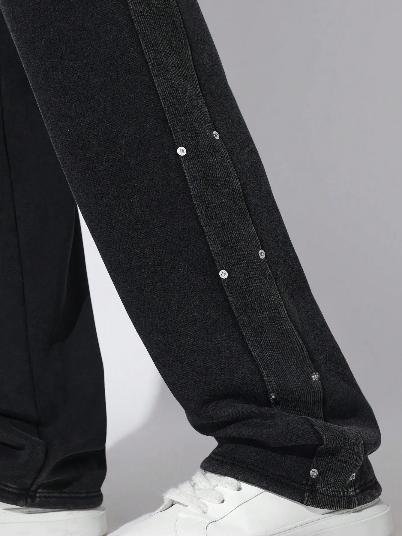 Washed Drop Crotch Sweatpants With Rivet Panel & Embroidered Applique