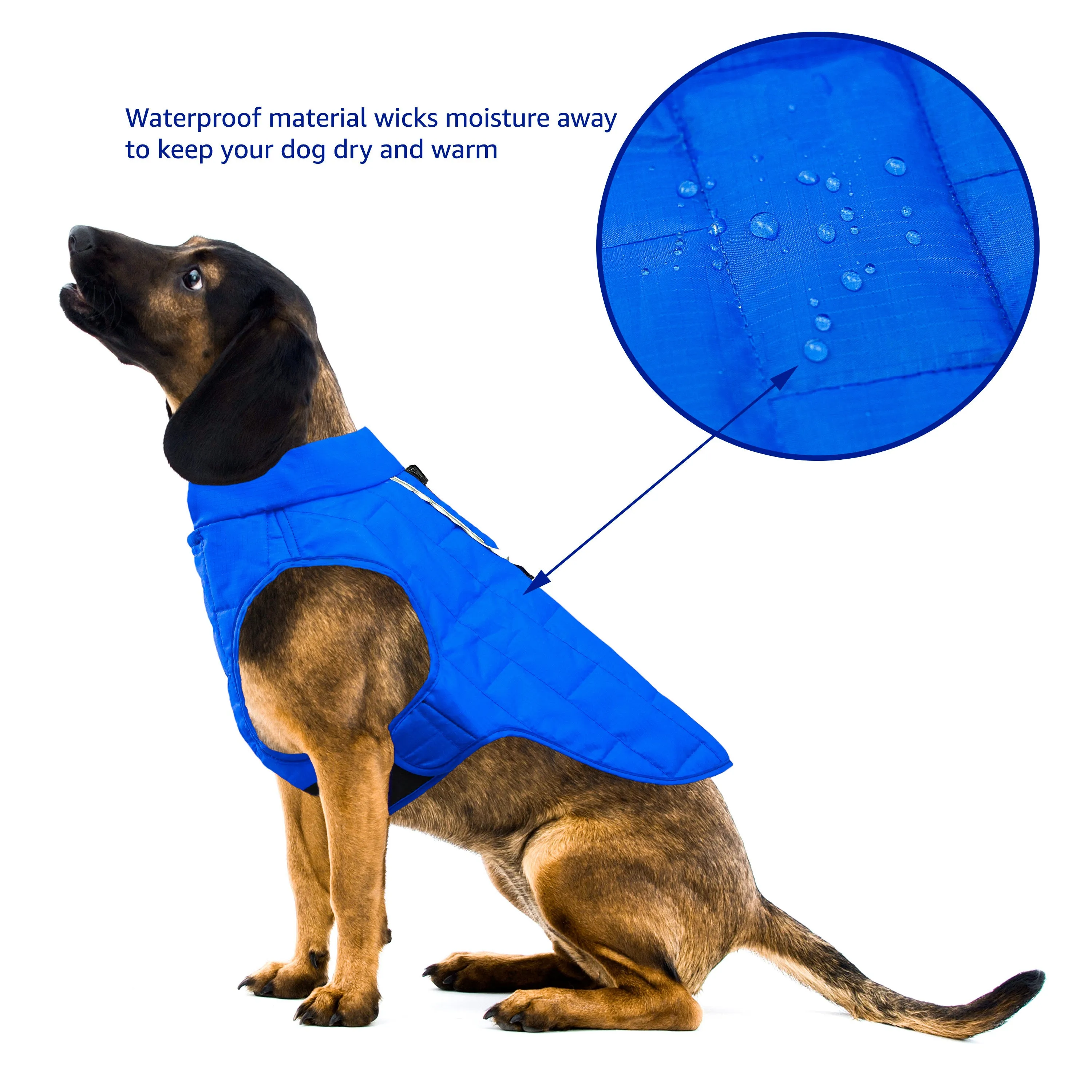 Waterproof Quilted Reversible Dog Jacket - Blue, 2 Sizes