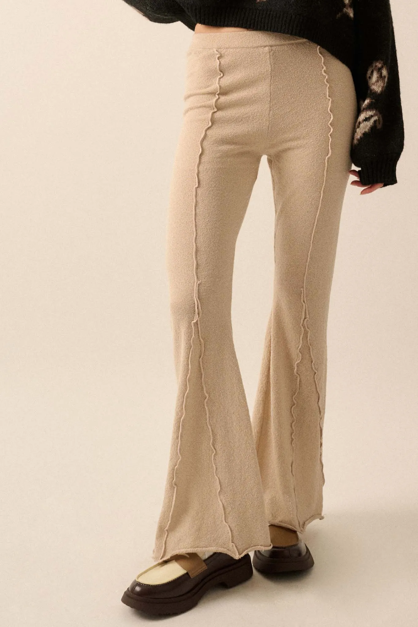 Well Grounded Textured Exposed-Seam Flare Pants