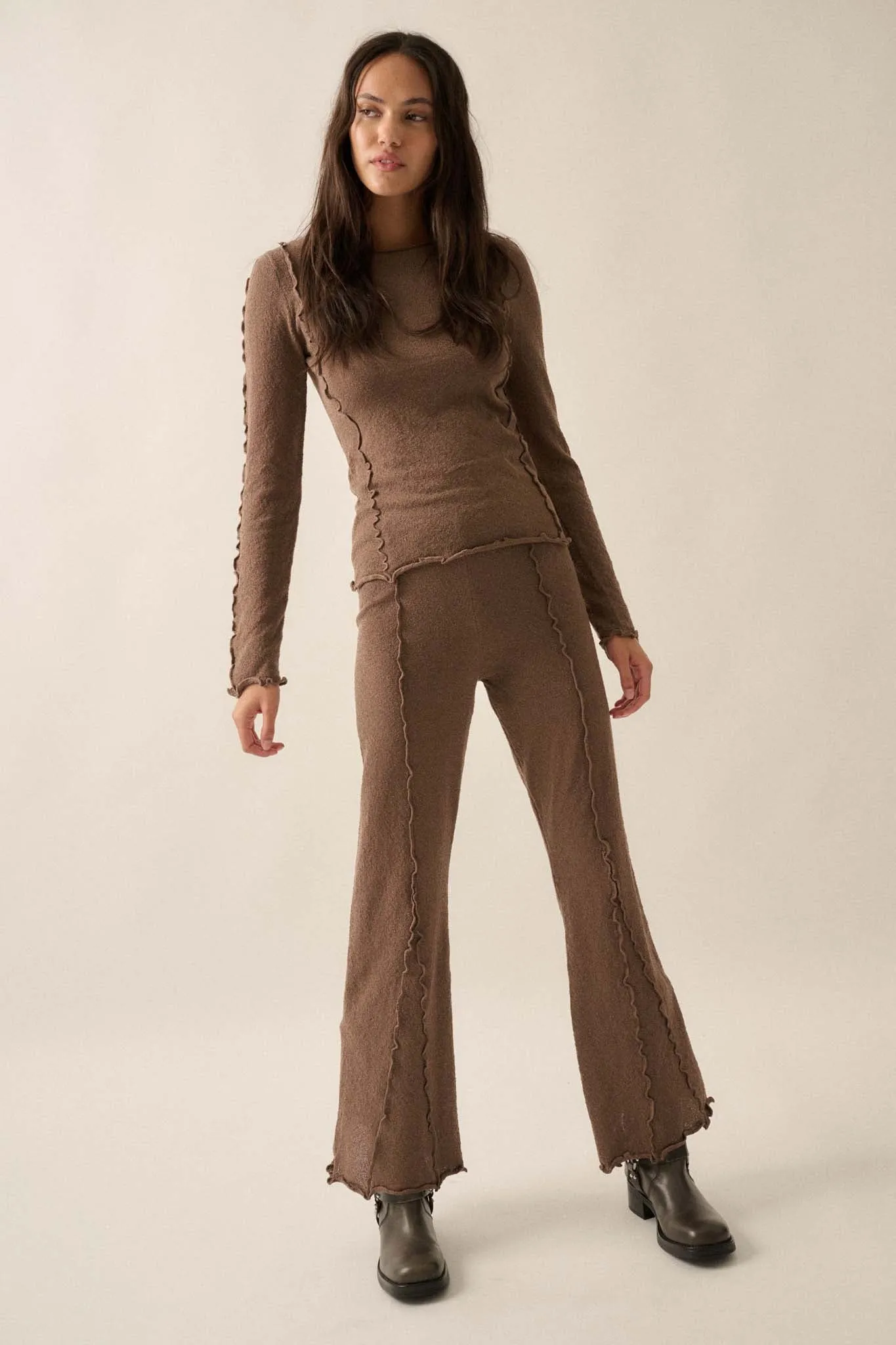 Well Grounded Textured Exposed-Seam Flare Pants