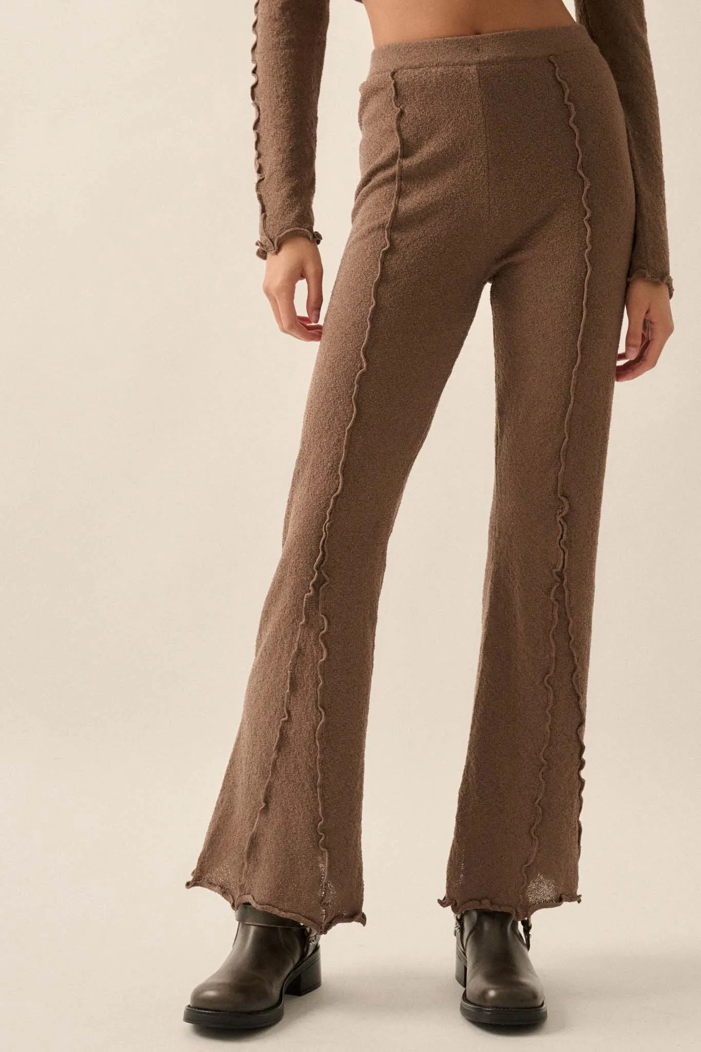 Well Grounded Textured Exposed-Seam Flare Pants