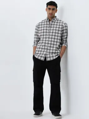 WES Casuals Black Mid-Rise Relaxed-Fit Cotton Blend Chinos