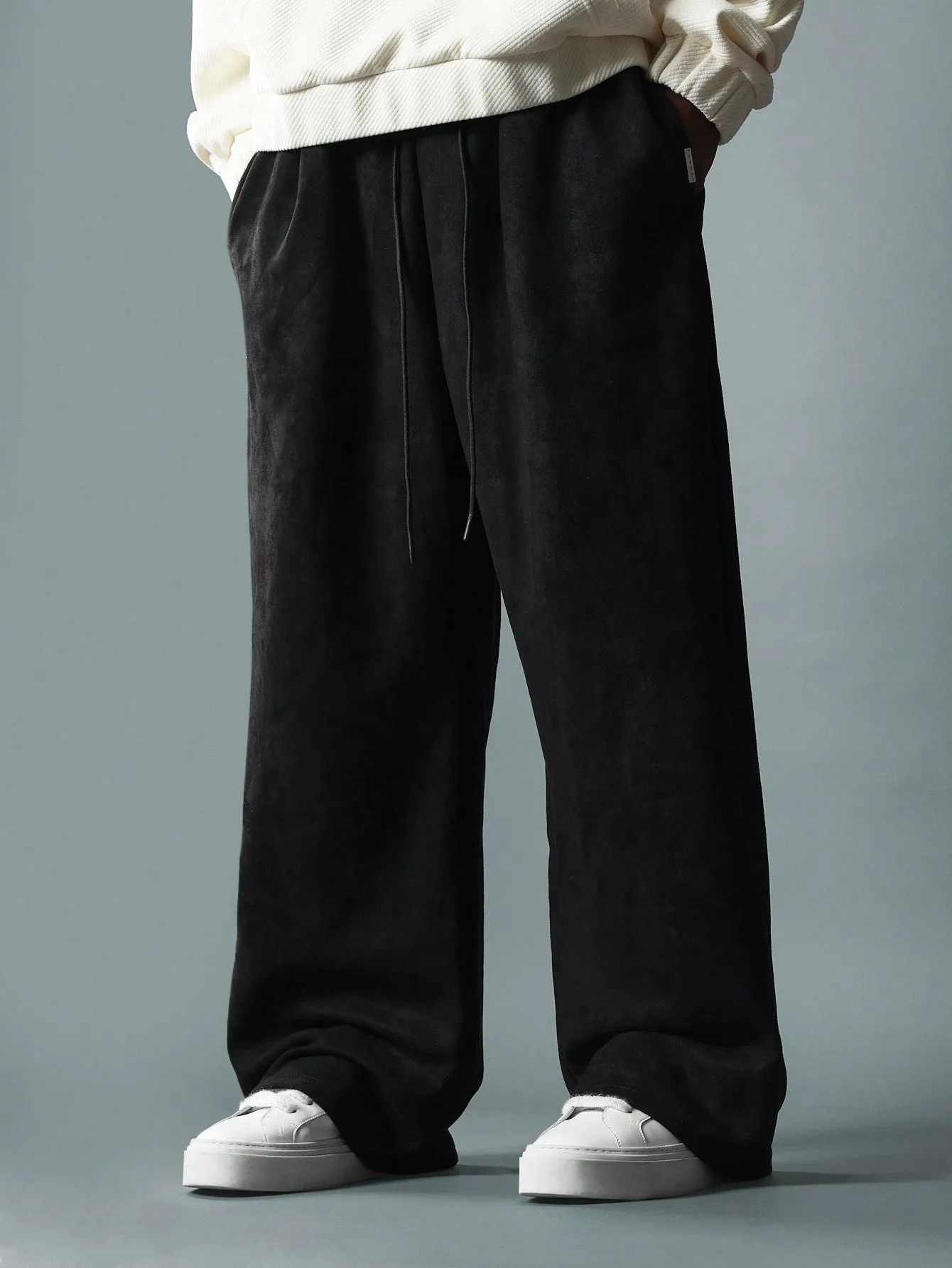 Wide Leg Suedette Sweatpants With Pleat