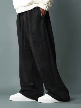 Wide Leg Suedette Sweatpants With Pleat