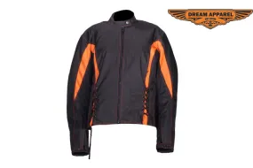 Women's Black & Orange Textile Racer Jacket With Z/o Lining