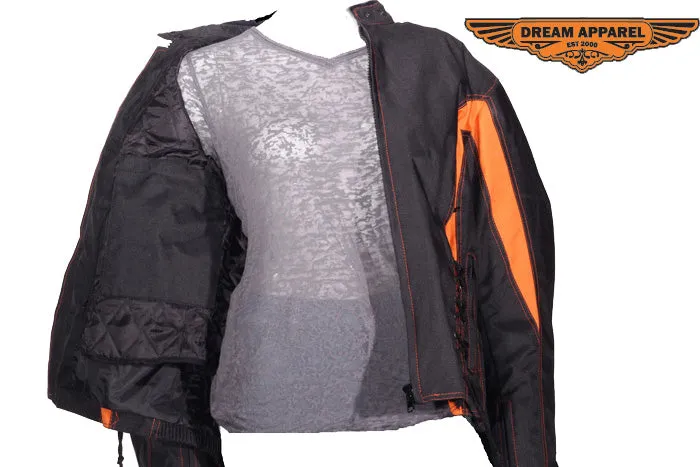 Women's Black & Orange Textile Racer Jacket With Z/o Lining