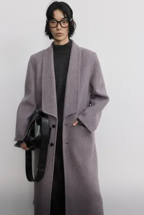 Wool & rabbit fur & silk luxurious narrow collar coat | 4 color