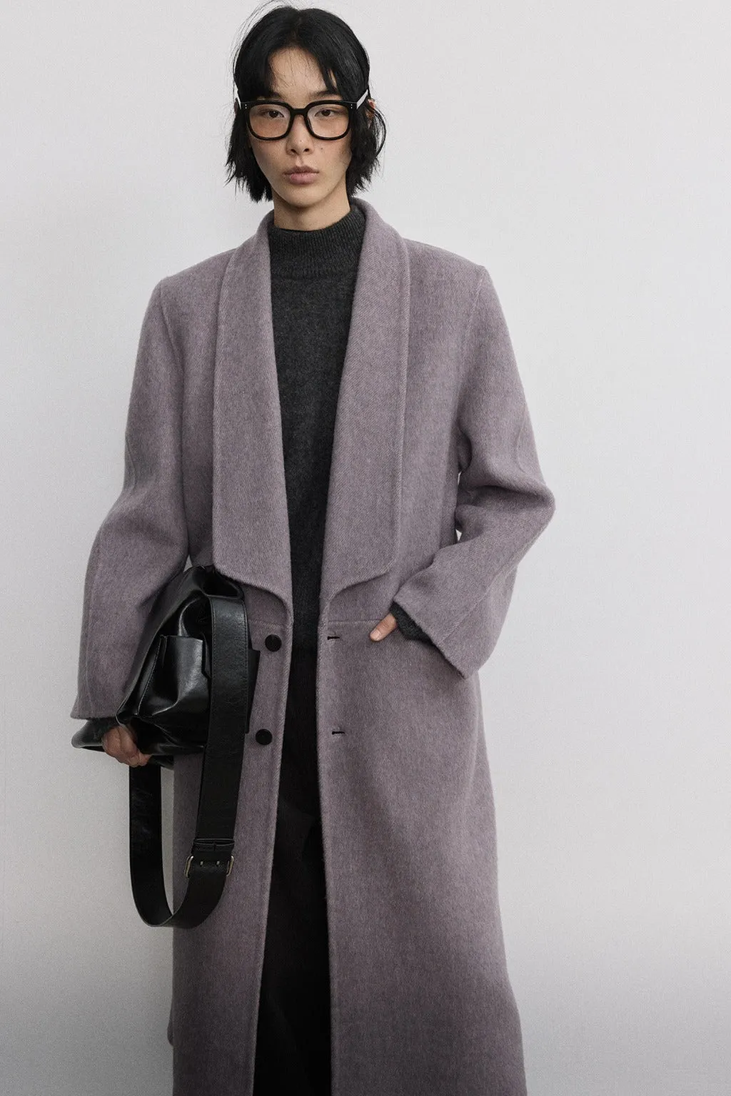 Wool & rabbit fur & silk luxurious narrow collar coat | 4 color