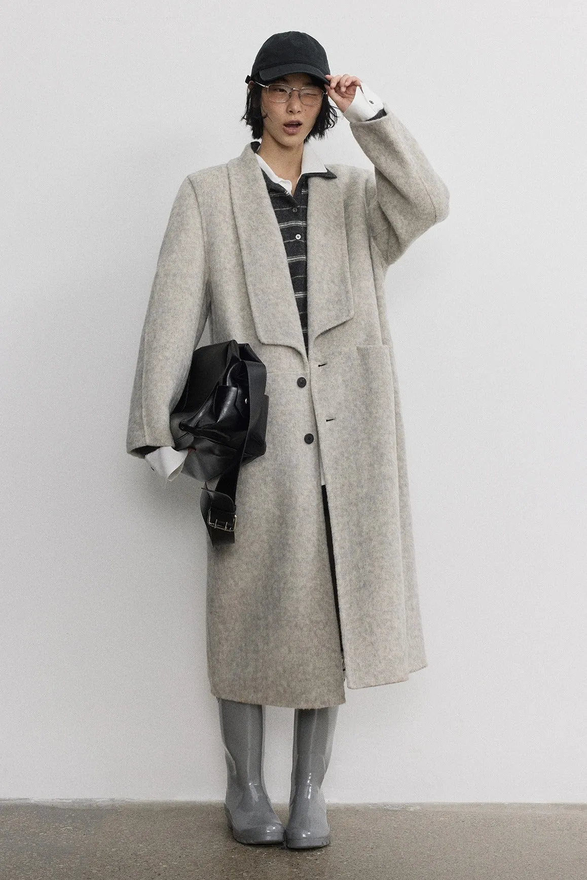 Wool & rabbit fur & silk luxurious narrow collar coat | 4 color