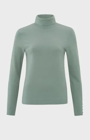 Yaya Turtleneck Jumper and Button Cuffs Jade Green